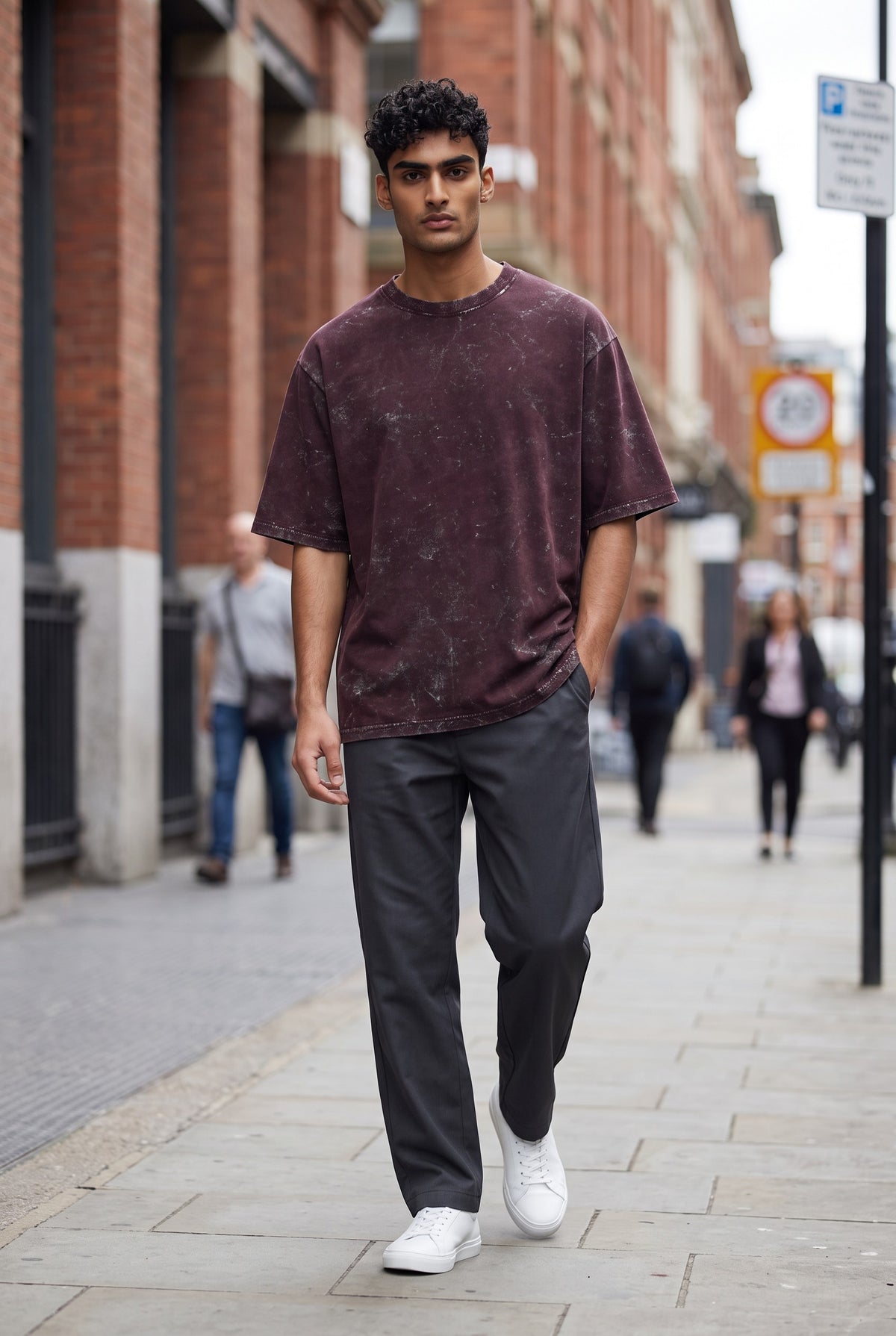 Acid Wash Oversized Tee – Maroon | Unisex