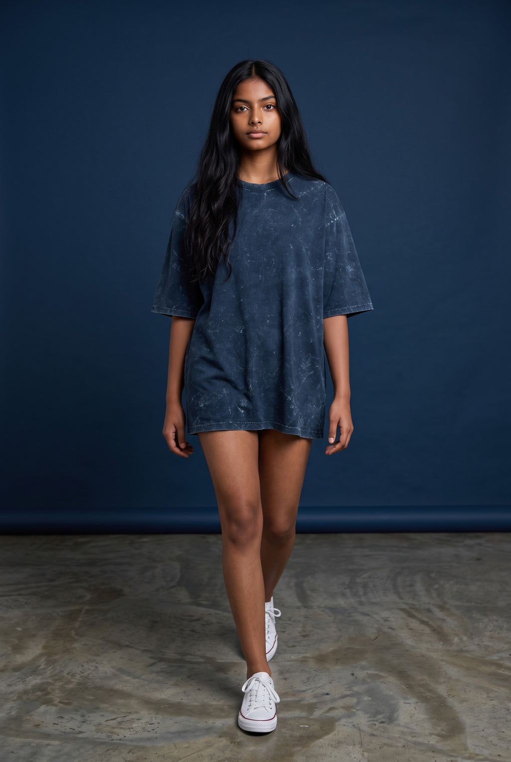 Acid Wash Oversized Tee – Navy Blue | Unisex