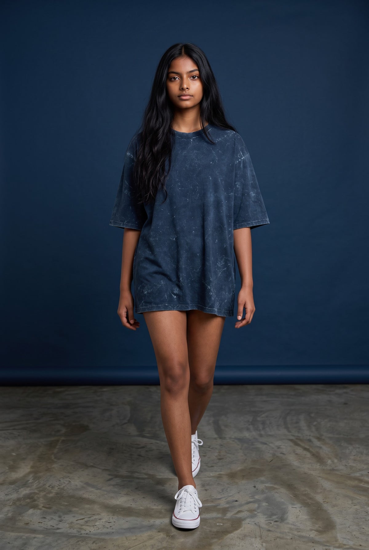 Acid Wash Oversized Tee – Navy Blue | Unisex