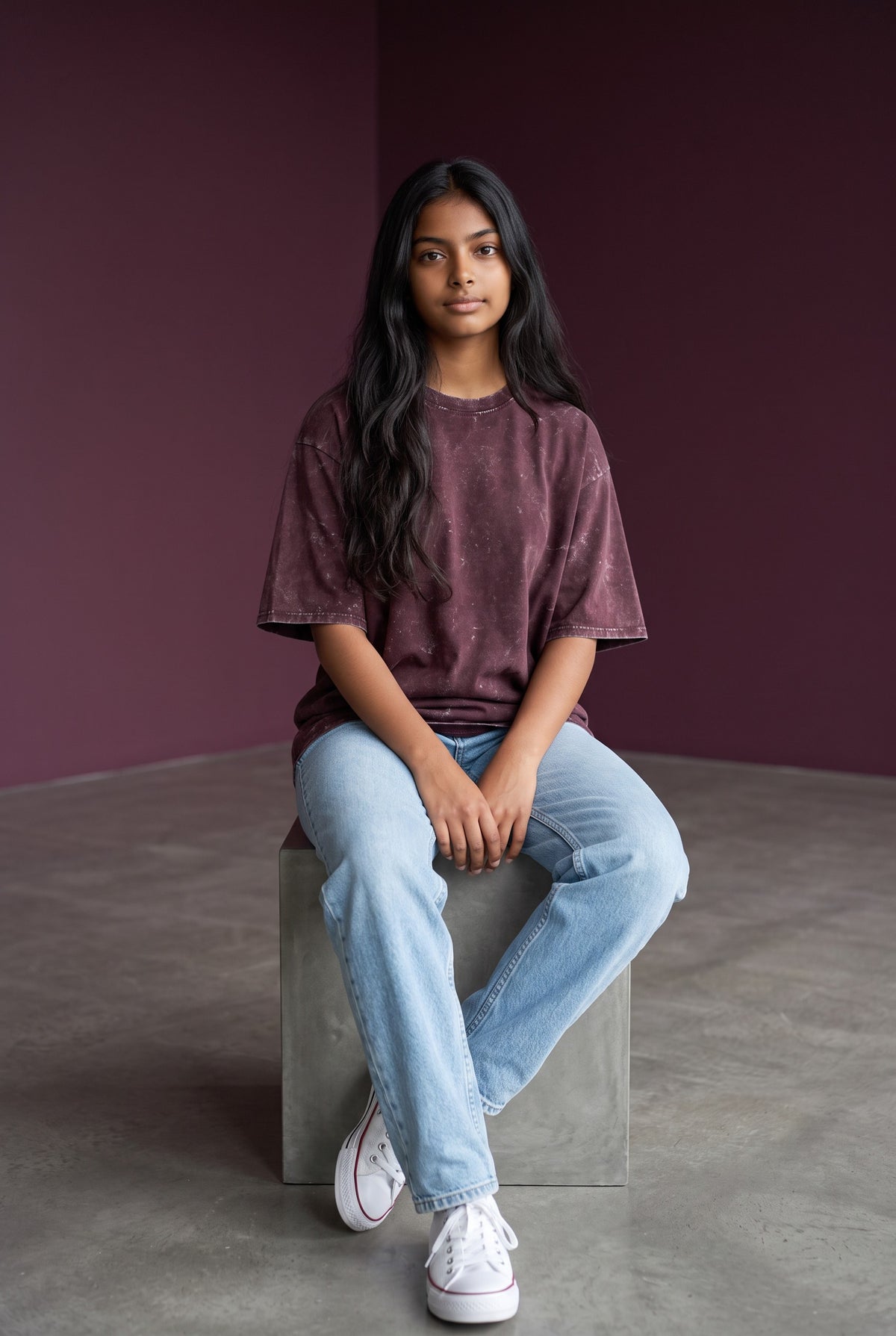 Acid Wash Oversized Tee – Maroon | Unisex