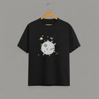 ALIEN-PLANET-Space-Scene-graphic-t-shirt-on-BLACK-unisex-100-cotton-crew-neck-vibrant-high-quality-whimsical-space-scene-fun-space-exploration-design-DTG-print-300-DPI-180-GSM-breathab