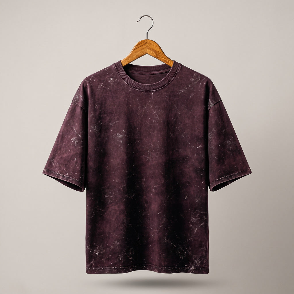 Acid Wash Oversized Tee – Maroon | Unisex
