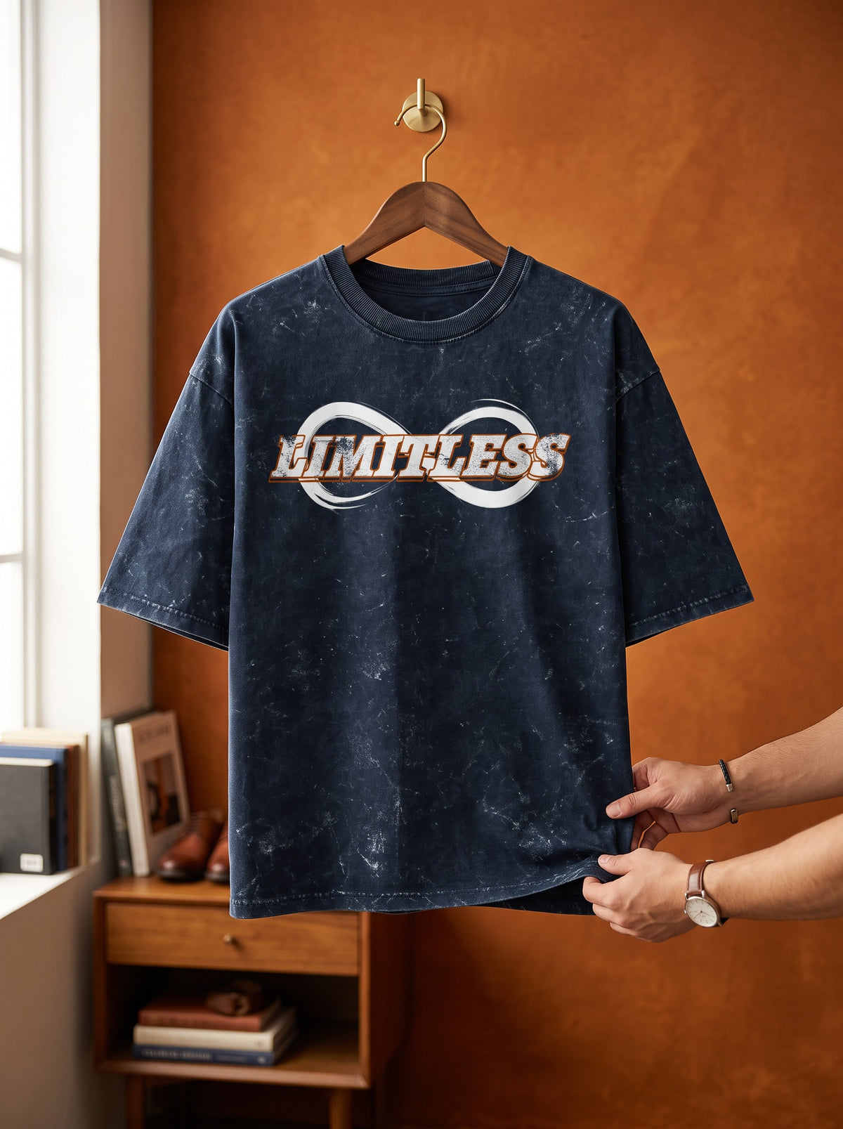 Limitless Acid Wash Oversized Tee – Navy Blue | Unisex