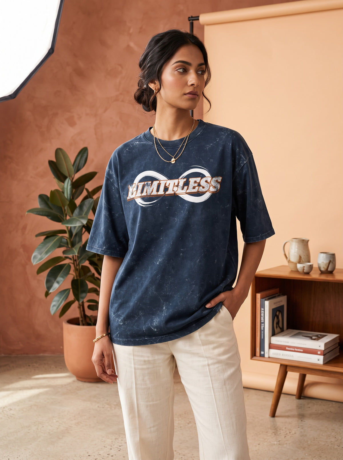 Limitless Acid Wash Oversized Tee – Navy Blue | Unisex