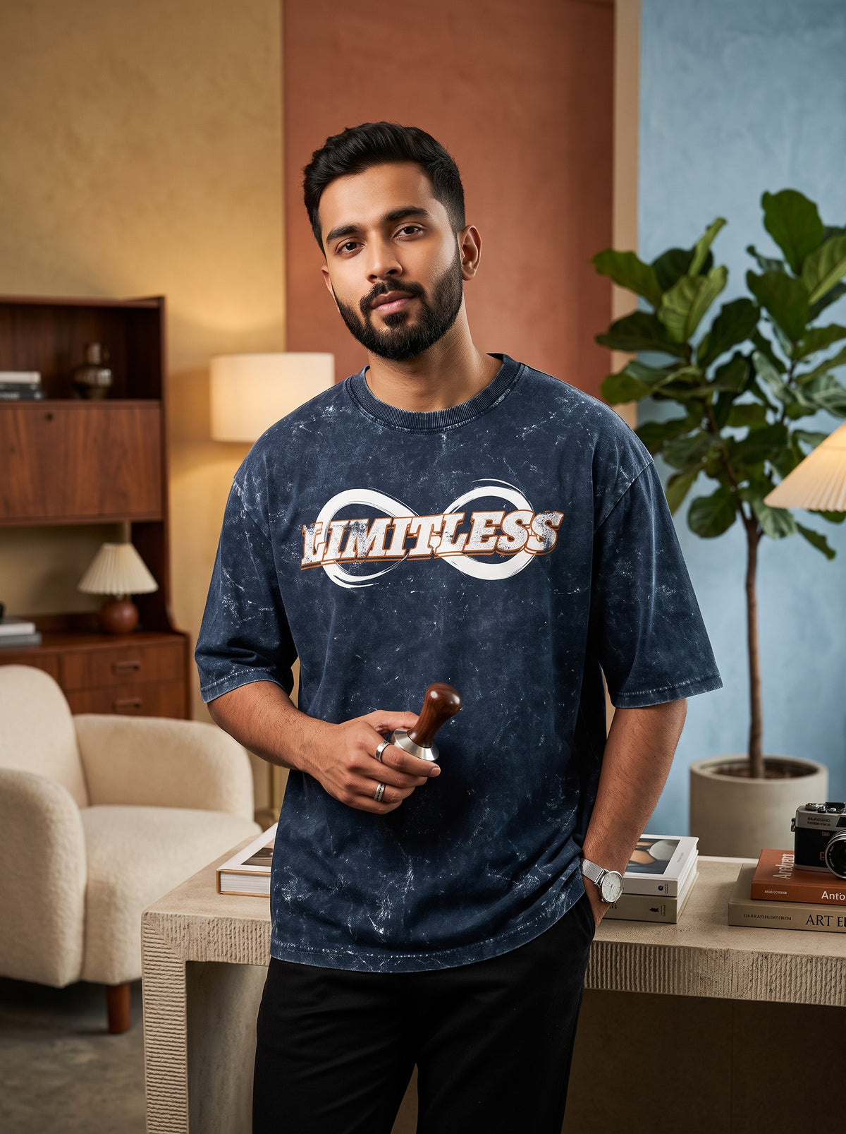 Limitless Acid Wash Oversized Tee – Navy Blue | Unisex
