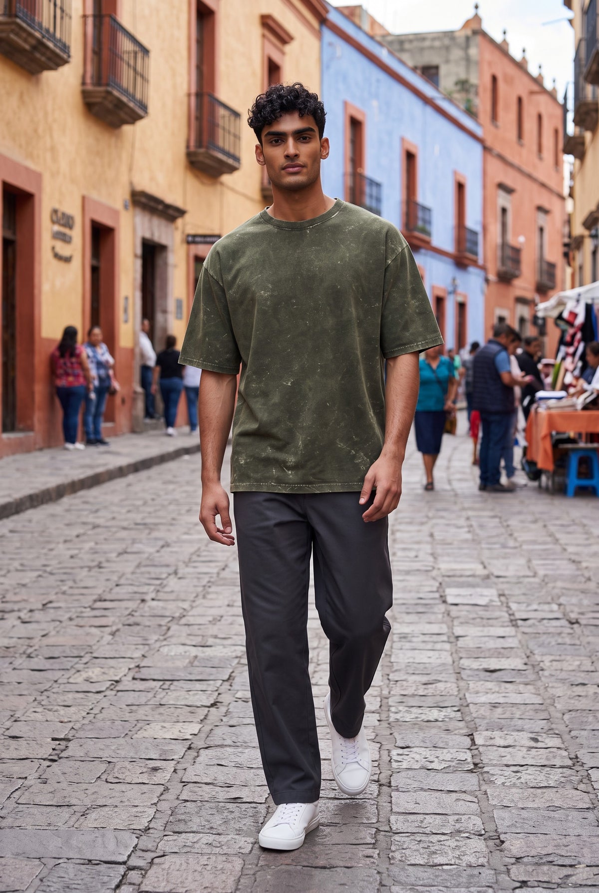 Acid Wash Oversized Tee – Olive Green | Unisex