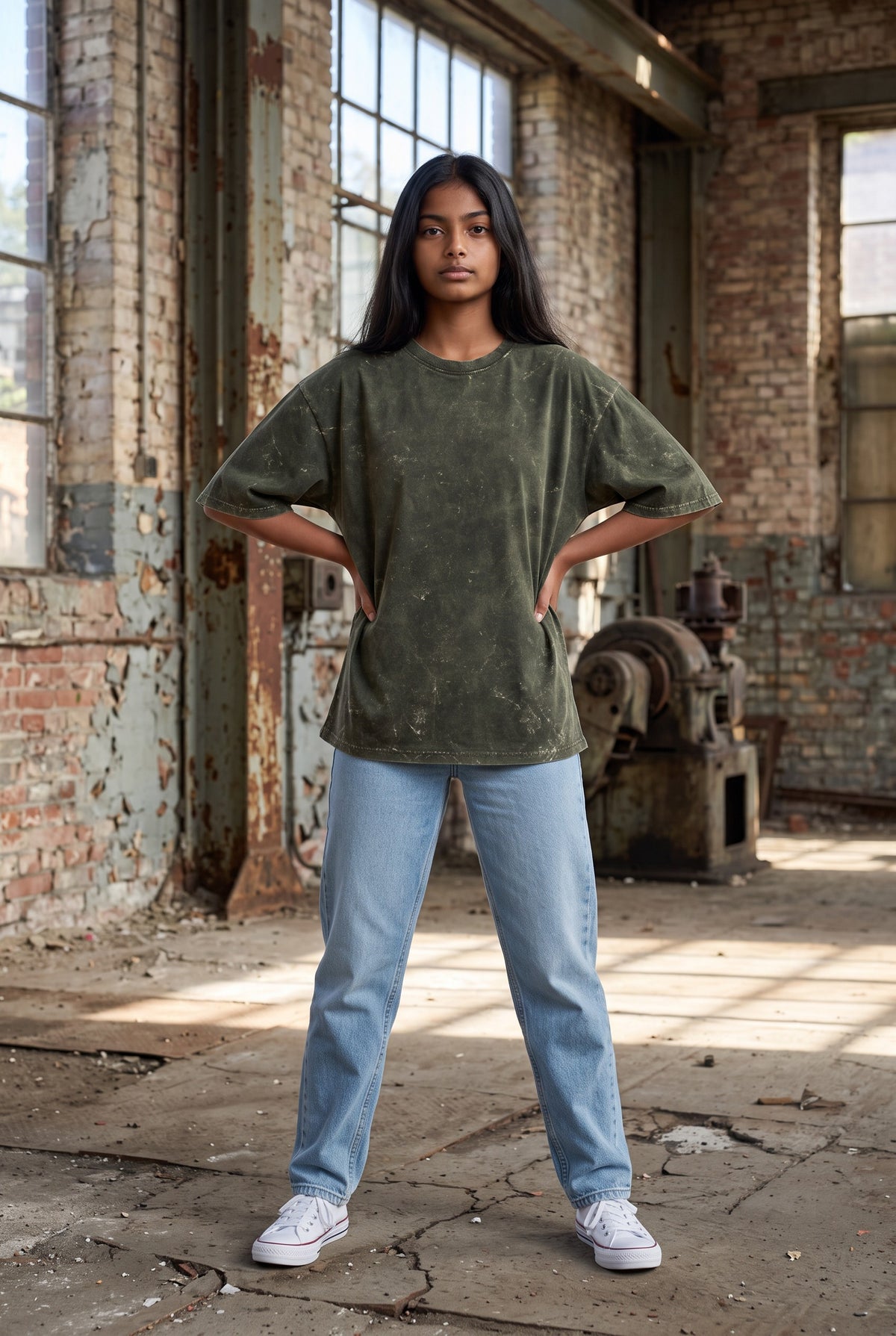 Acid Wash Oversized Tee – Olive Green | Unisex