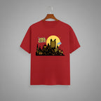 Owl City graphic t-shirt on RED unisex 100% cotton crew neck, unique eye-catching artistic flair design, vibrant DTG print 300 DPI, 180 GSM breathable soft fabric