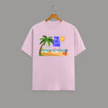 Chill Tribe beach graphic t-shirt on Light Pink unisex 100% cotton crew neck, summer beach lifestyle design with coastal vibes, DTG print 300 DPI, 180 GSM breathable