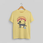 Dog Parent graphic t-shirt on YELLOW unisex 100% cotton crew neck, playful dog illustration pet owner humor design, DTG print 300 DPI, 180 GSM breathable soft fabric