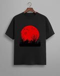 Haunting Art graphic t-shirt on BLACK unisex 100% cotton crew neck, high-contrast striking dark artistic design with haunting figure, DTG print 300 DPI, 180 GSM breathable soft fabric