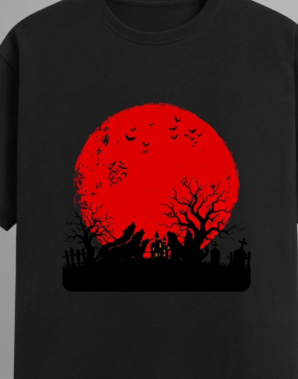 Haunting Art graphic t-shirt on BLACK unisex 100% cotton crew neck, high-contrast striking dark artistic design with haunting figure, DTG print 300 DPI, 180 GSM breathable soft fabric