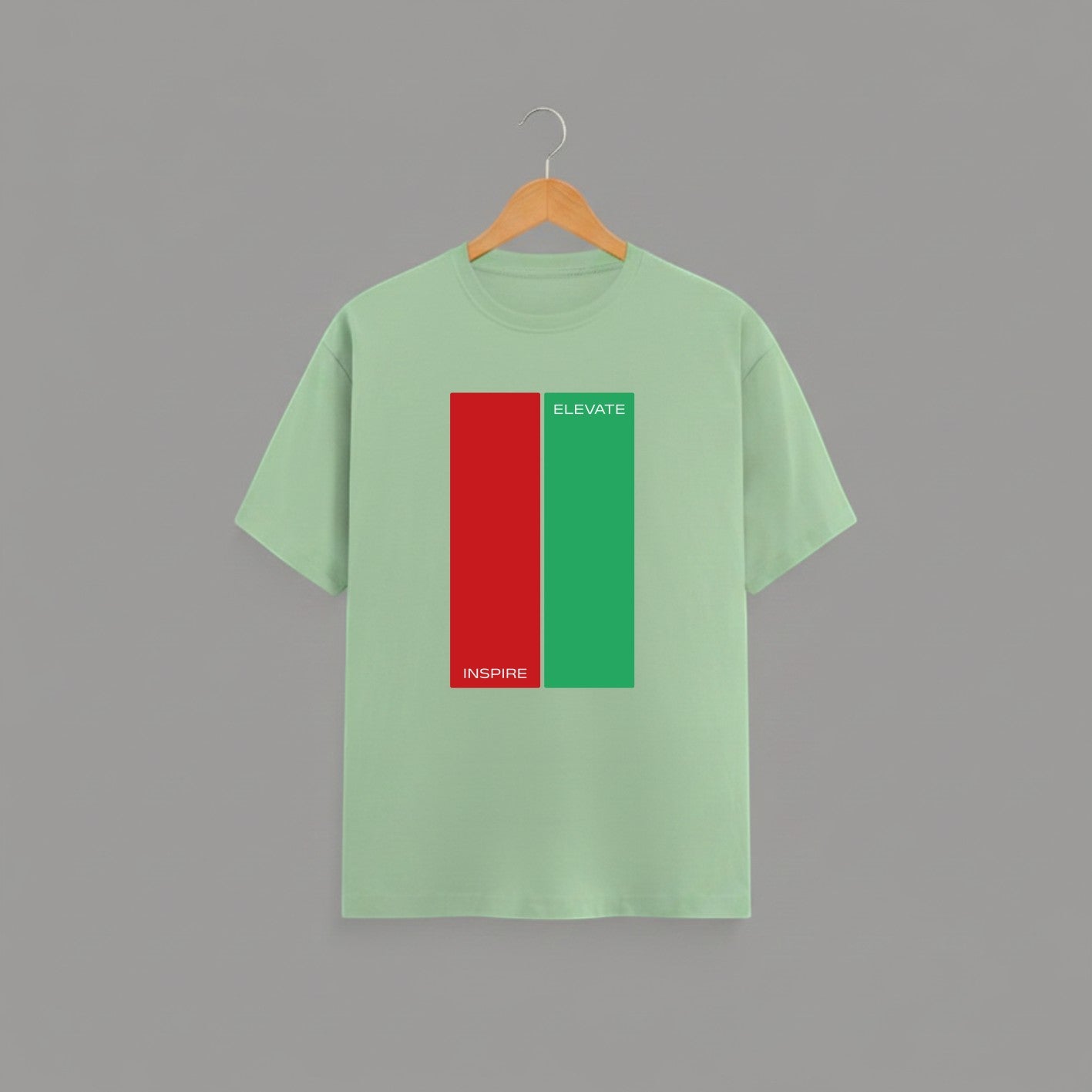 Inspire - Elevate graphic t-shirt on JADE-GREEN unisex 100% cotton crew neck, bold minimalist graphic print on chest, daily reminder stay motivated focused design, DTG print 300 DPI, 180 GSM breathable soft fabric