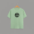 Koi Fish Yin-Yang graphic t-shirt on JADE-GREEN unisex 100% cotton crew neck, unique eye-catching koi fish yin-yang graphic on chest, zen-inspired style design, DTG print 300 DPI, 180 GSM breathable soft fabric