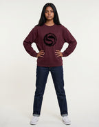 Koi Fish Yin-Yang Oversized Sweatshirt on MAROON unisex premium soft-touch fabric, relaxed oversized fit contemporary look, striking koi fish yin-yang graphic unique symbolic touch, ribbed cuffs hem secure fit, structured modern silhouette, bold eye-catching koi fish graphic, versatile unisex design complements wardrobe, relaxed fit without compromising aesthetic