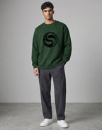 Koi Fish Yin-Yang Oversized Sweatshirt on FOREST GREEN unisex premium soft-touch fabric, relaxed oversized fit contemporary look, striking koi fish yin-yang graphic unique symbolic touch, ribbed cuffs hem secure fit, structured modern silhouette, bold eye-catching koi fish graphic, versatile unisex design complements wardrobe, relaxed fit without compromising aesthetic