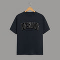 Los Angeles California graphic t-shirt on NAVY BLUE unisex classic crew soft-touch 180 GSM cotton, distressed LOS ANGELES collegiate arch lettering bold CA graphic, California subtitle clean spaced caps, monochrome black-on-white minimal versatile, classic crew neckline timeless, unisex regular fit flattering, pre-shrunk bio-washed maintains shape