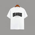 Los Angeles California graphic t-shirt on WHITE unisex classic crew soft-touch 180 GSM cotton, distressed LOS ANGELES collegiate arch lettering bold CA graphic, California subtitle clean spaced caps, monochrome black-on-white minimal versatile, classic crew neckline timeless, unisex regular fit flattering, pre-shrunk bio-washed maintains shape