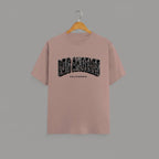 Los Angeles California graphic t-shirt on MUSHROOM BROWN unisex classic crew soft-touch 180 GSM cotton, distressed LOS ANGELES collegiate arch lettering bold CA graphic, California subtitle clean spaced caps, monochrome black-on-white minimal versatile, classic crew neckline timeless, unisex regular fit flattering, pre-shrunk bio-washed maintains shape