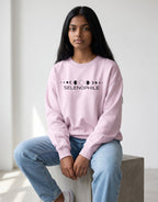 Lunar-Inspired Graphic Oversized Sweatshirt on BABY PINK unisex premium soft-touch fabric blend, relaxed oversized fit modern silhouette, unique lunar-inspired graphic chest celebrating love moon, ribbed crew neckline cuffs hem structured, clean minimalist aesthetic, contemporary look, unisex timeless inclusive style, premium durable fabric soft skin