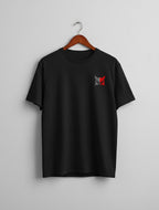 Minimalistic Owl graphic t-shirt on BLACK unisex 100% cotton crew neck, unique high-quality owl graphic embroidered on chest, distinctive eye-catching chest logo, DTG print 300 DPI, 180 GSM breathable soft fabric