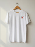 Minimalistic Owl graphic t-shirt on WHITE unisex 100% cotton crew neck, unique high-quality owl graphic embroidered on chest, distinctive eye-catching chest logo, DTG print 300 DPI, 180 GSM breathable soft fabric