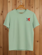 Minimalistic Owl graphic t-shirt on JADE-GREEN unisex 100% cotton crew neck, unique high-quality owl graphic embroidered on chest, distinctive eye-catching chest logo, DTG print 300 DPI, 180 GSM breathable soft fabric