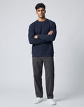 Navy Oversized Sweatshirt on NAVY unisex premium soft-touch cotton blend crew neck, relaxed roomy fit heritage-inspired character, subtle V-stitch detailing collar, durable ribbed crew neckline cuffs hem, classic navy hue timeless aesthetic, oversized silhouette gender-neutral