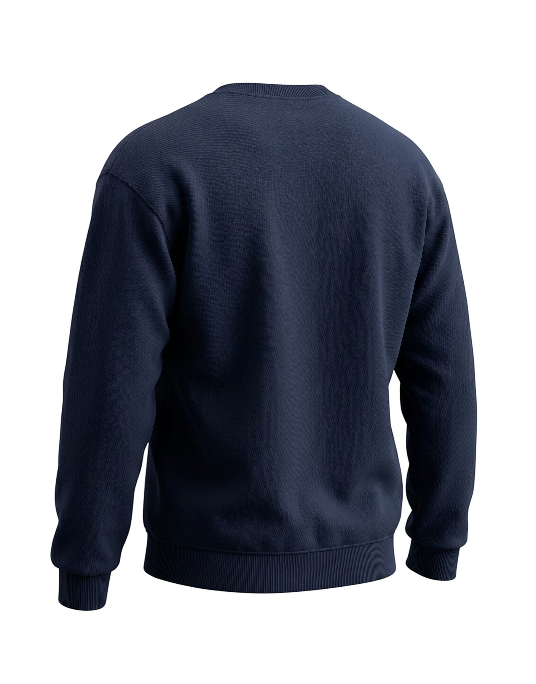 Navy Oversized Sweatshirt on NAVY unisex premium soft-touch cotton blend crew neck, relaxed roomy fit heritage-inspired character, subtle V-stitch detailing collar, durable ribbed crew neckline cuffs hem, classic navy hue timeless aesthetic, oversized silhouette gender-neutral