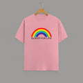 QUEER FOR LIFE graphic t-shirt on FLAMINGO unisex 100% cotton crew neck, vibrant high-quality rainbow graphic with QUEER FOR LIFE empowering slogan, pride authenticity statement design, DTG print 300 DPI, 180 GSM breathable soft fabric