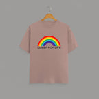 QUEER FOR LIFE graphic t-shirt on MUSHROOM BROWN unisex 100% cotton crew neck, vibrant high-quality rainbow graphic with QUEER FOR LIFE empowering slogan, pride authenticity statement design, DTG print 300 DPI, 180 GSM breathable soft fabric