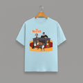 The Dogfather graphic t-shirt on LIGHT BABY BLUE unisex 100% cotton crew neck, unique dog lover movie buff humor design, vibrant detailed DTG print 300 DPI, 180 GSM breathable soft fabric