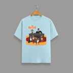 The Dogfather graphic t-shirt on LIGHT BABY BLUE unisex 100% cotton crew neck, unique dog lover movie buff humor design, vibrant detailed DTG print 300 DPI, 180 GSM breathable soft fabric