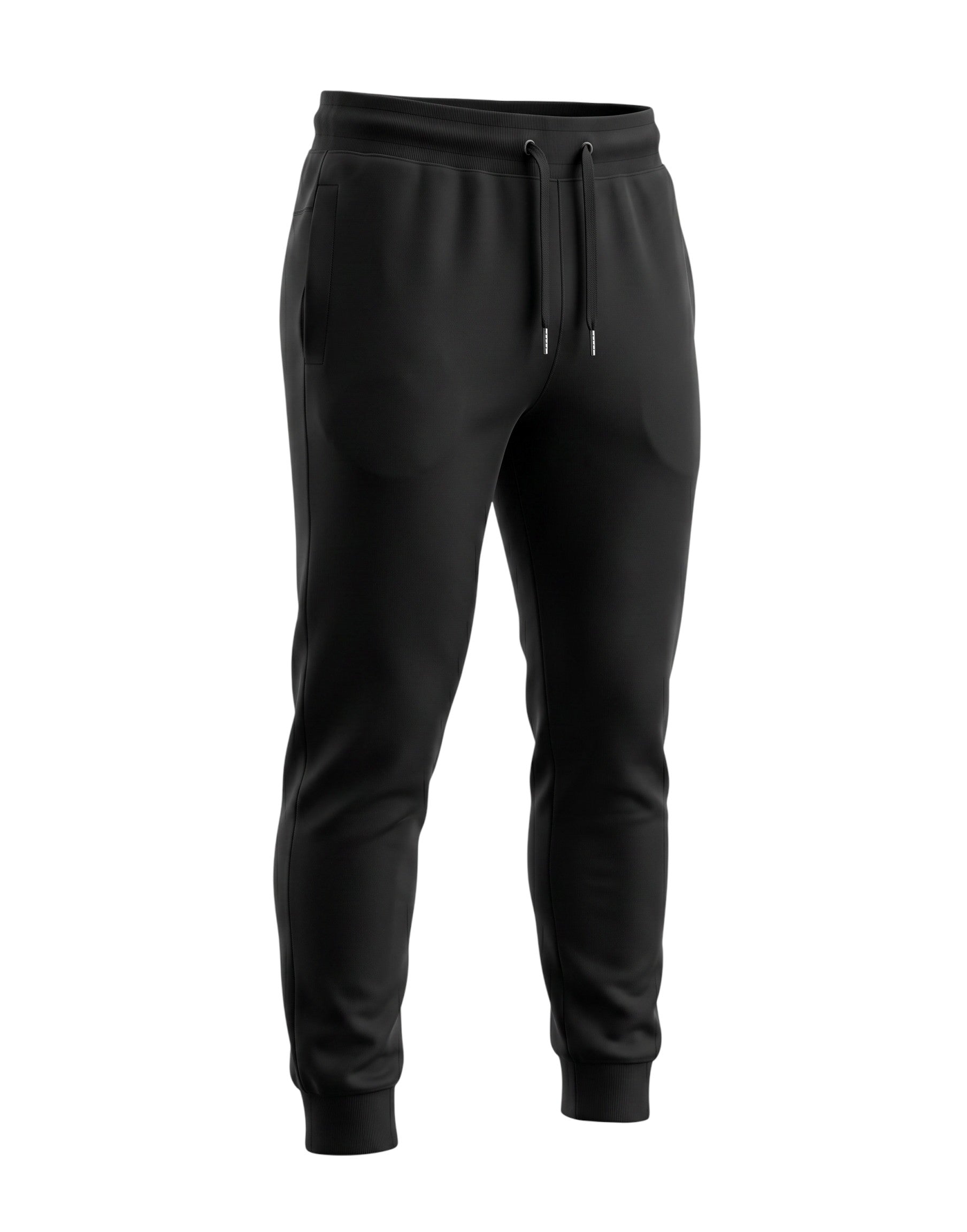 Tribe Neo 91 black unisex everyday joggers in 260 GSM cotton fleece with a drawstring waist and ribbed leg cuffs.