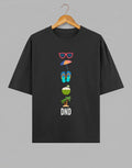Tribe Neo 91 black oversized cotton t-shirt featuring a vertical stack of colourful beach icons and DND text.