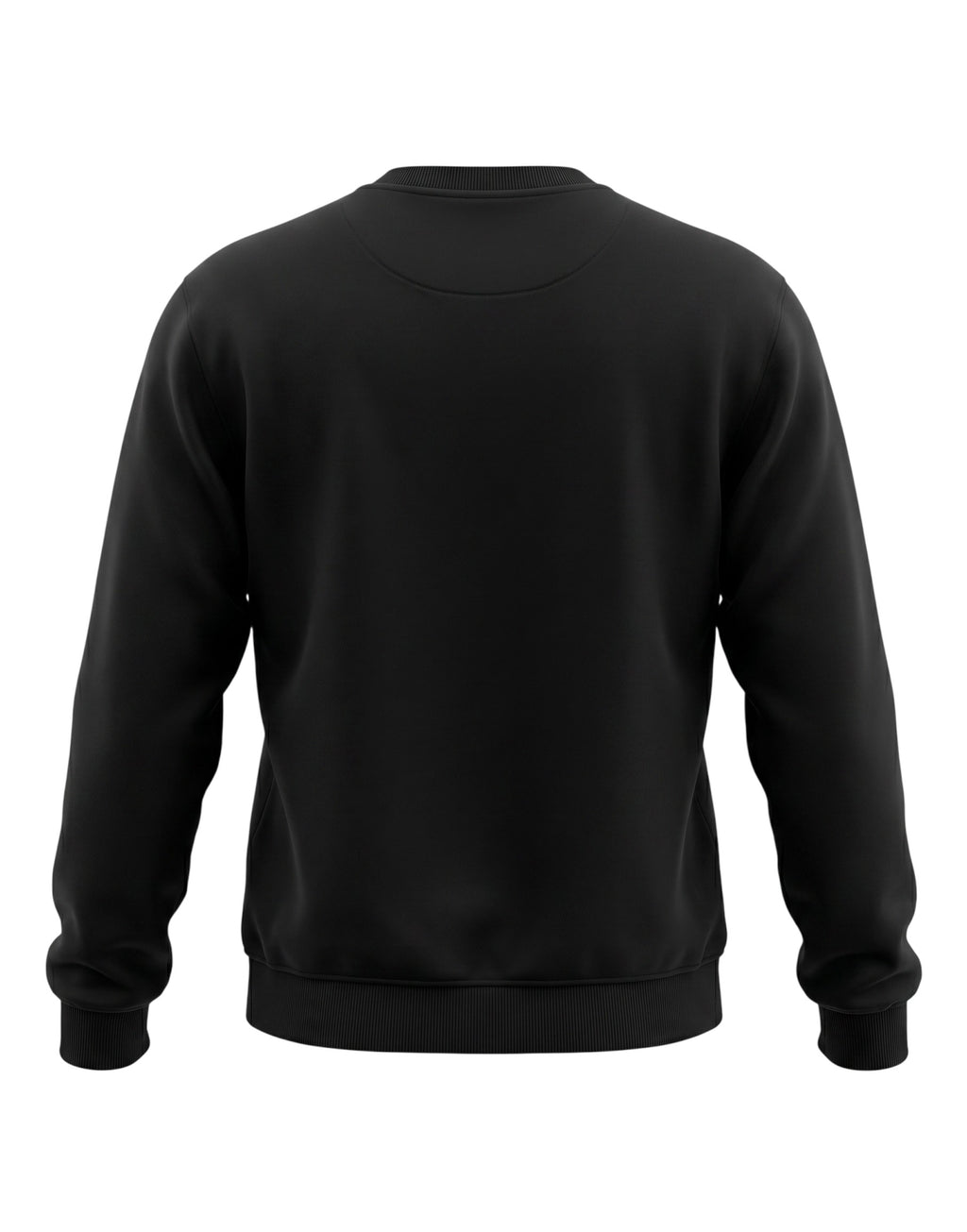Back view of a Tribe Neo 91 black oversized unisex sweatshirt in thick cotton-polyester blend with ribbed cuffs.