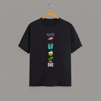 Tribe Neo 91 black unisex cotton crew neck t-shirt featuring a vertical vacation-themed graphic print.