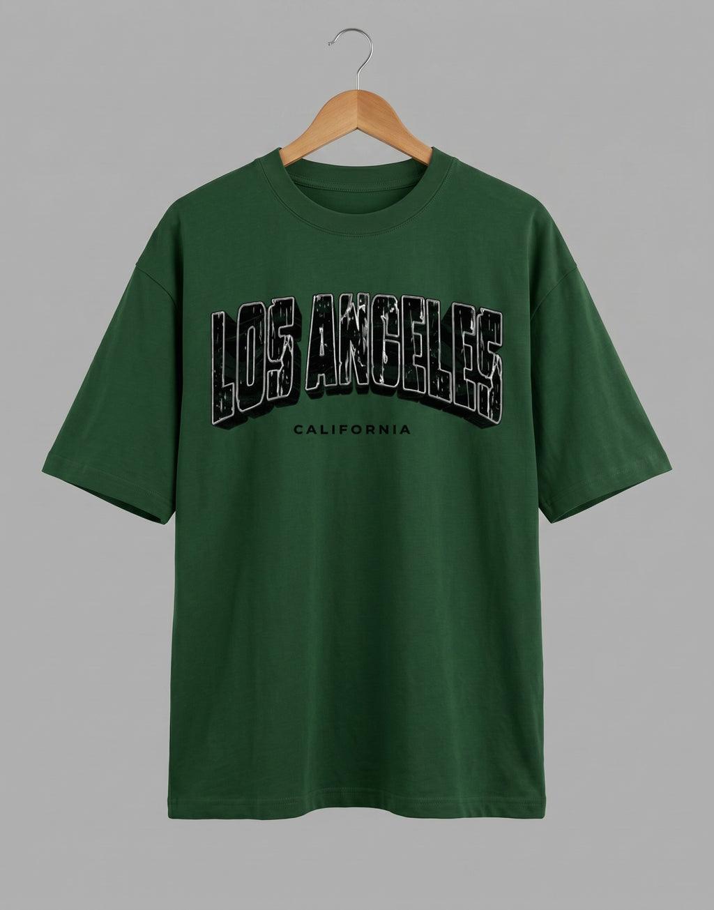 Tribe Neo 91 forest green heavyweight cotton oversized t-shirt with distressed Los Angeles California graphic print