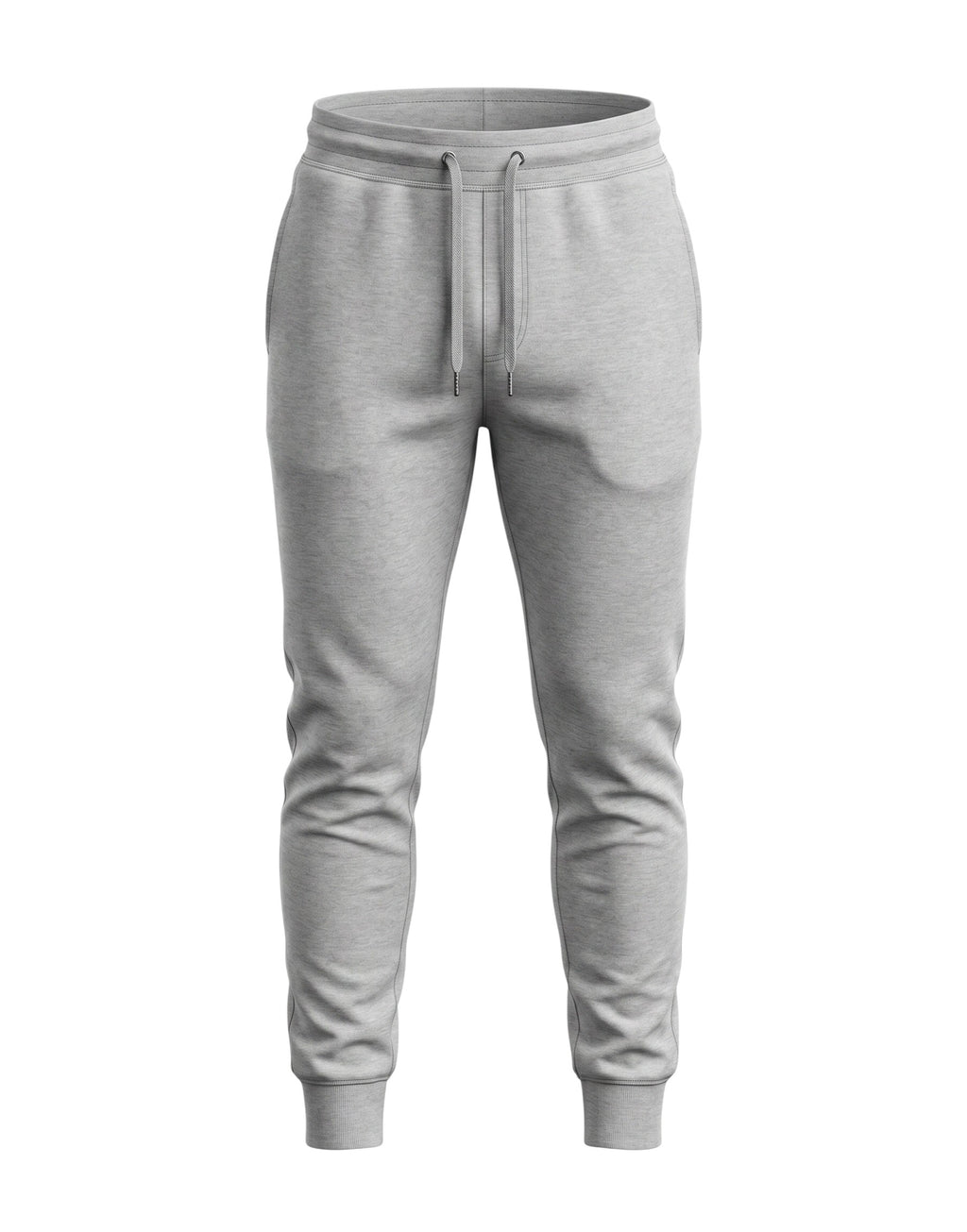 Tribe Neo 91 grey melange unisex cotton fleece joggers with ribbed cuffs, drawstring waist, and functional pockets.