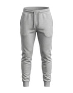 Tribe Neo 91 grey melange unisex cotton fleece joggers with ribbed cuffs, drawstring waist, and functional pockets.