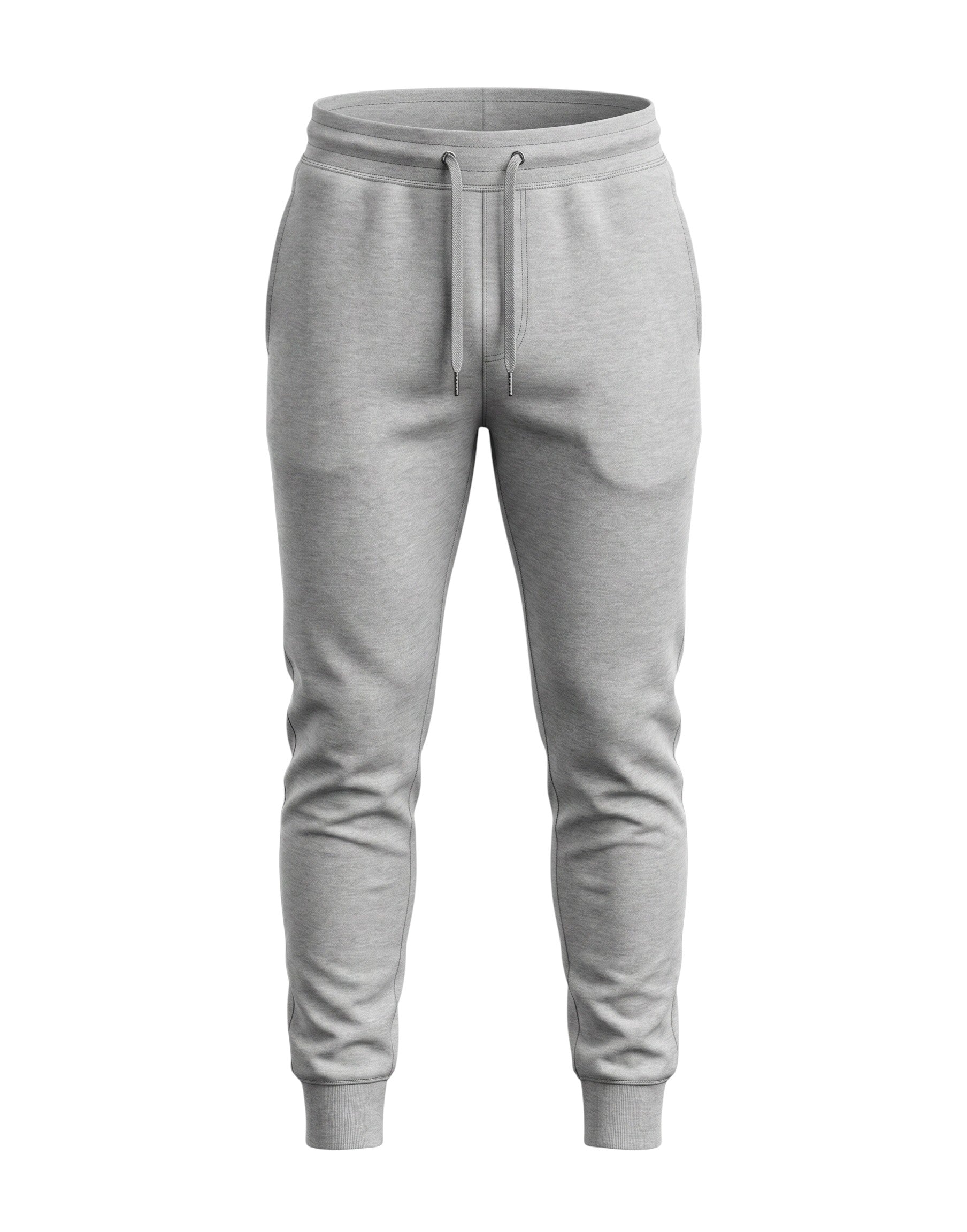 Tribe Neo 91 grey melange unisex cotton fleece joggers with ribbed cuffs, drawstring waist, and functional pockets.