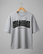 Tribe Neo 91 grey oversized cotton t-shirt with distressed Los Angeles California collegiate graphic print on hanger