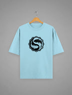 Tribe Neo 91 light blue oversized cotton t-shirt with a black and white koi fish yin yang graphic in an octagon frame