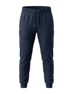 Tribe Neo 91 navy blue unisex everyday joggers in soft cotton fleece with a drawstring waist and ribbed cuffs.