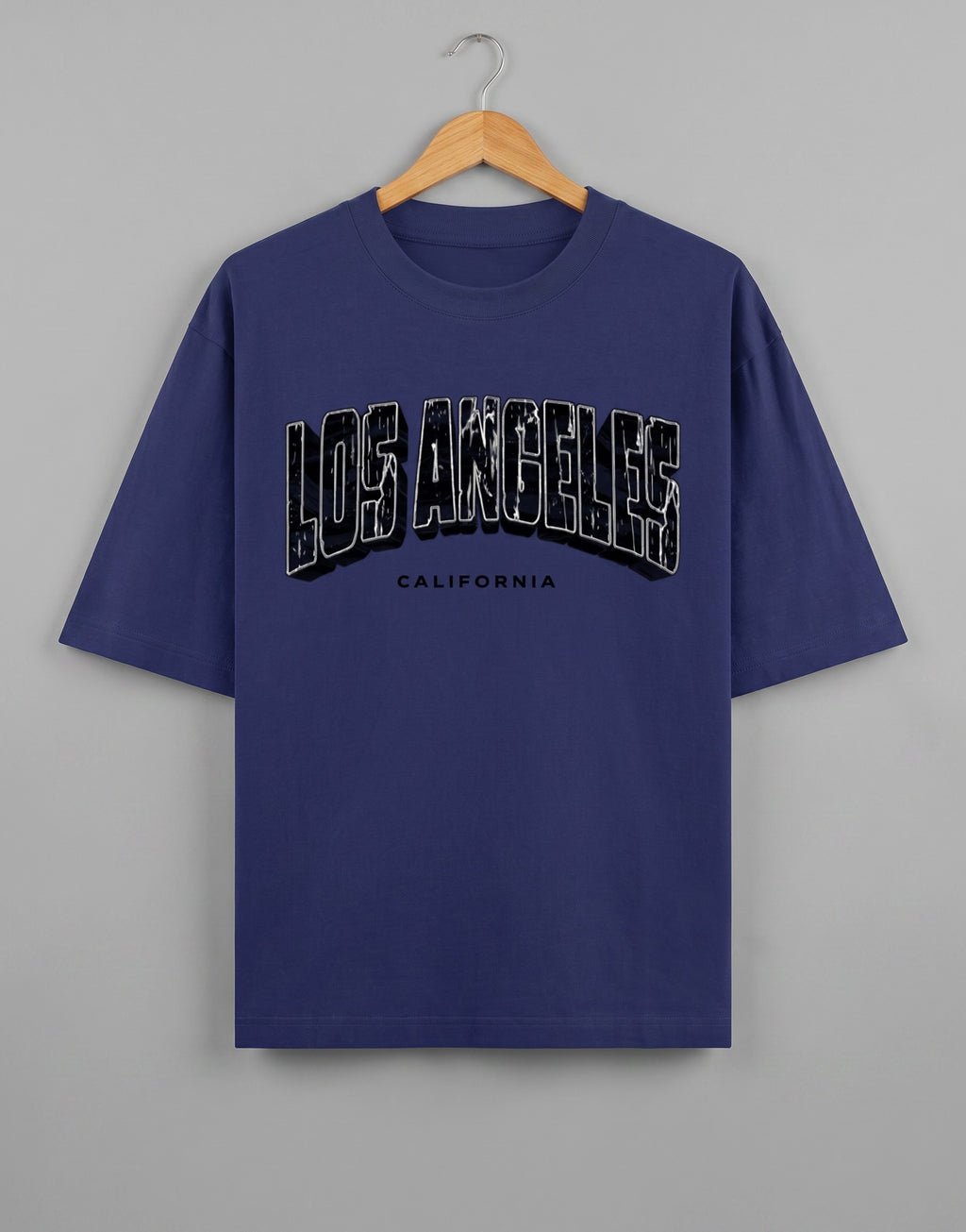 Tribe Neo 91 navy blue heavyweight cotton oversized t-shirt with distressed Los Angeles California graphic print
