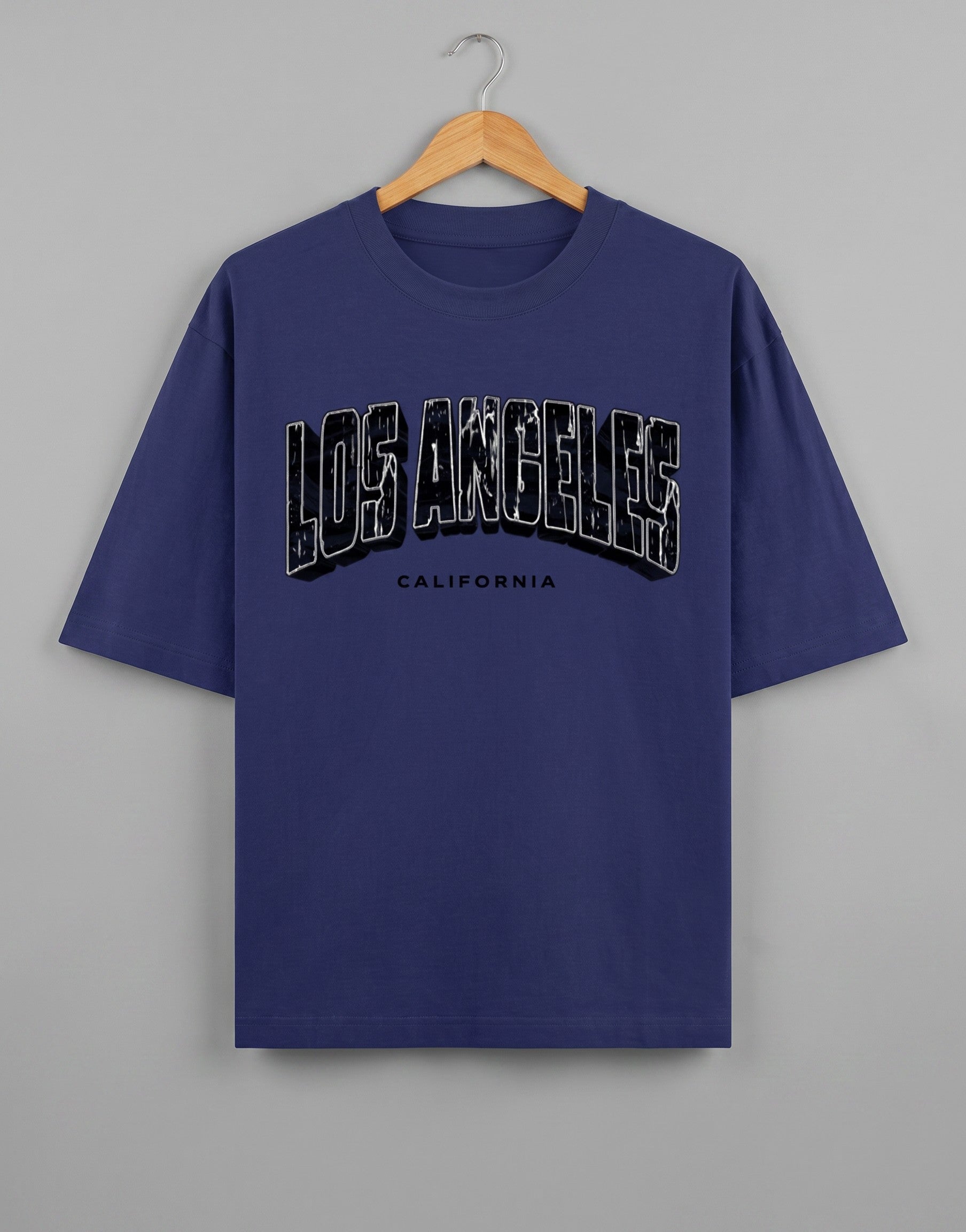 Tribe Neo 91 navy blue heavyweight cotton oversized t-shirt with distressed Los Angeles California graphic print