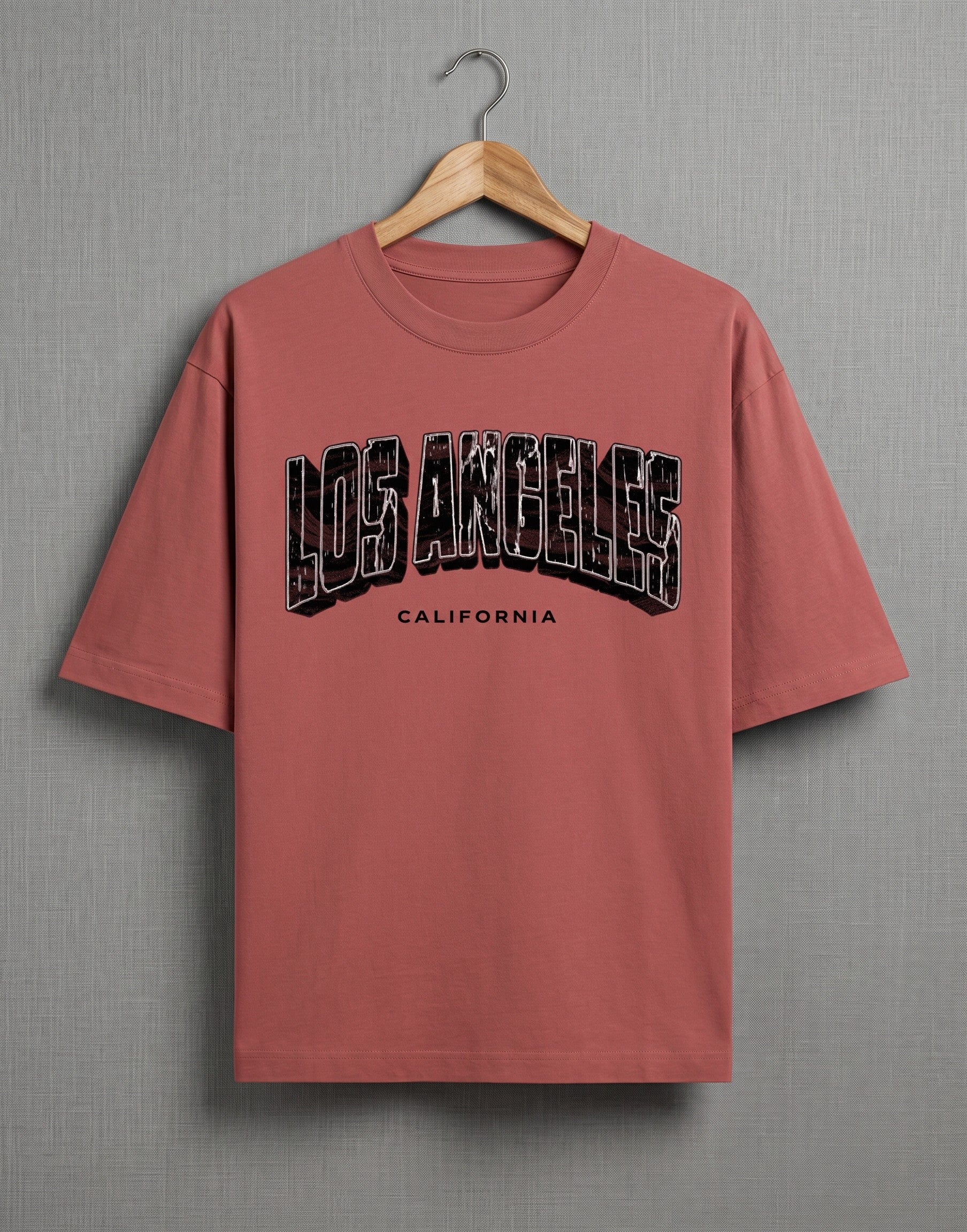 Tribe Neo 91 dusty rose oversized cotton t-shirt with distressed Los Angeles California collegiate graphic print