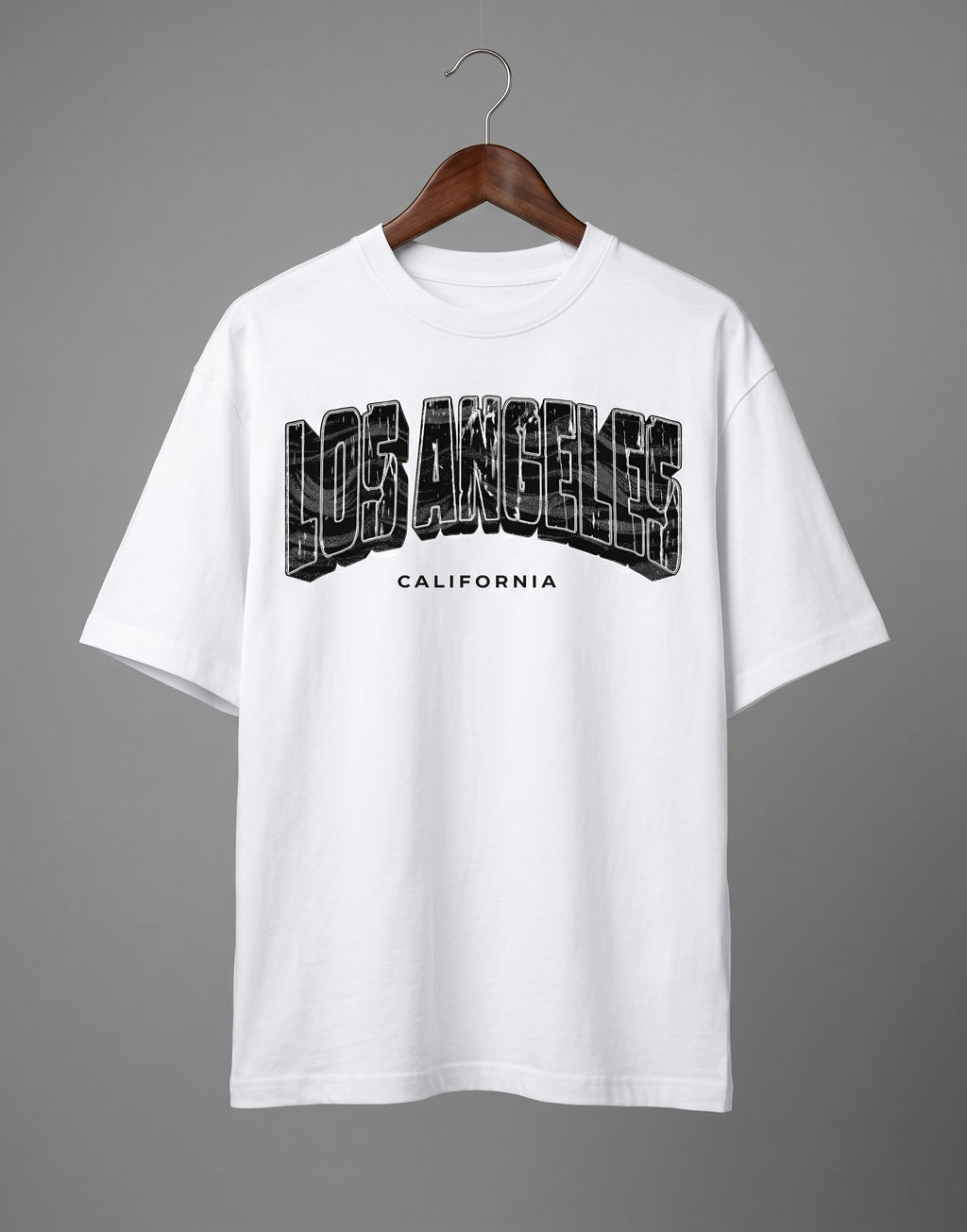 Tribe Neo 91 white heavyweight cotton oversized t-shirt with distressed Los Angeles cityscape graphic print.