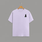 Witch Cauldron graphic t-shirt on LAVENDER unisex 100% cotton crew neck, subtle charming witch and cauldron graphic on chest, unique eye-catching magic detail, DTG print 300 DPI, 180 GSM breathable soft fabric
